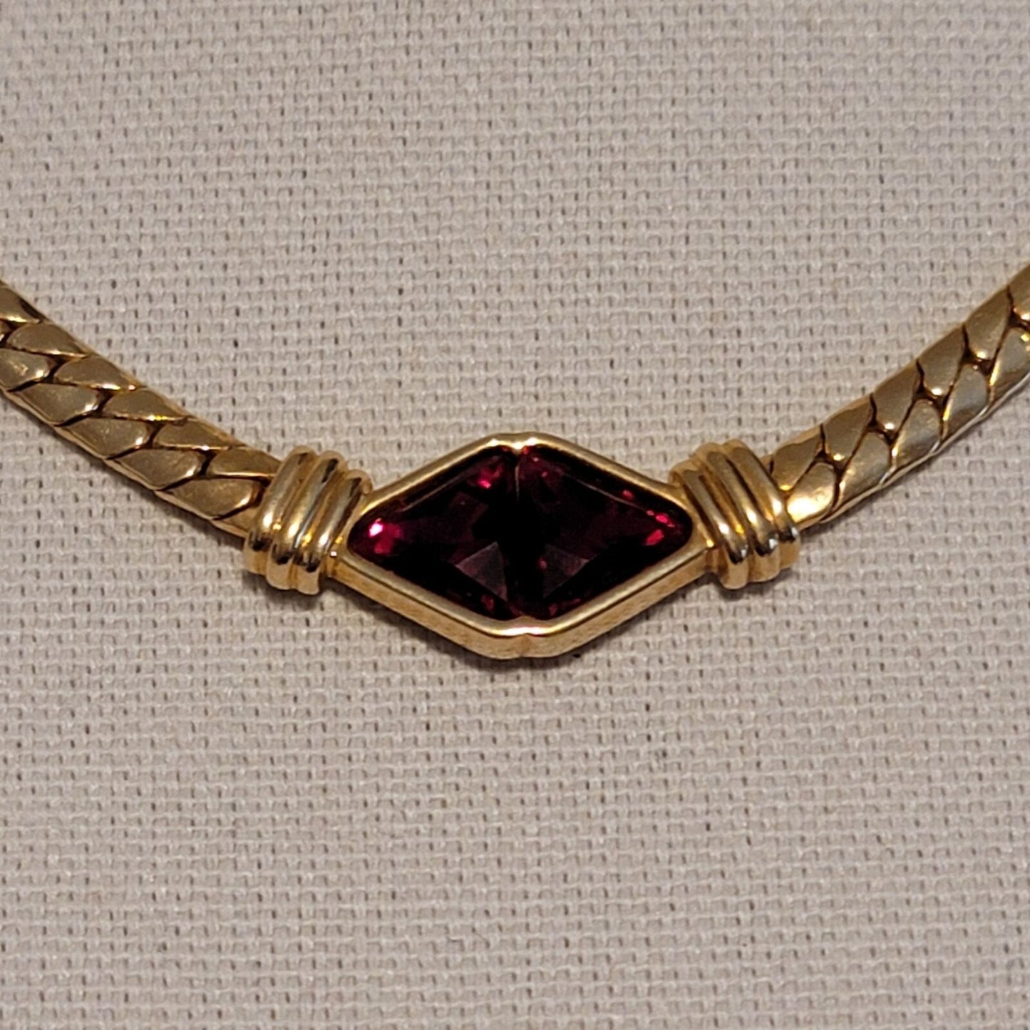 Vintage S.A.L Ruby Crystal Gold Tone Necklace