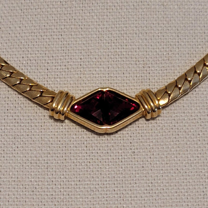 Vintage S.A.L Ruby Crystal Gold Tone Necklace