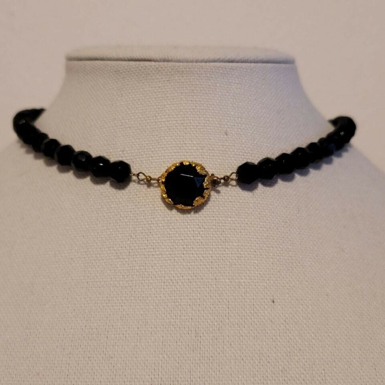 Vintage Jet Black Faceted Bead Necklace