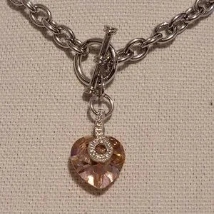 Silver Tone Crystal Heart Pendant Necklace