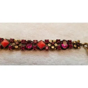Fuschia & Orange Rhinestone Flower Bracelet