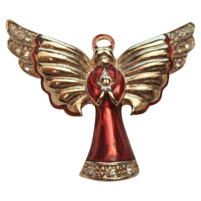 Vintage Monet Red & Gold Colored Angel Brooch