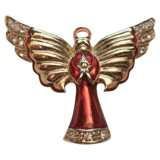 Vintage Monet Red & Gold Colored Angel Brooch