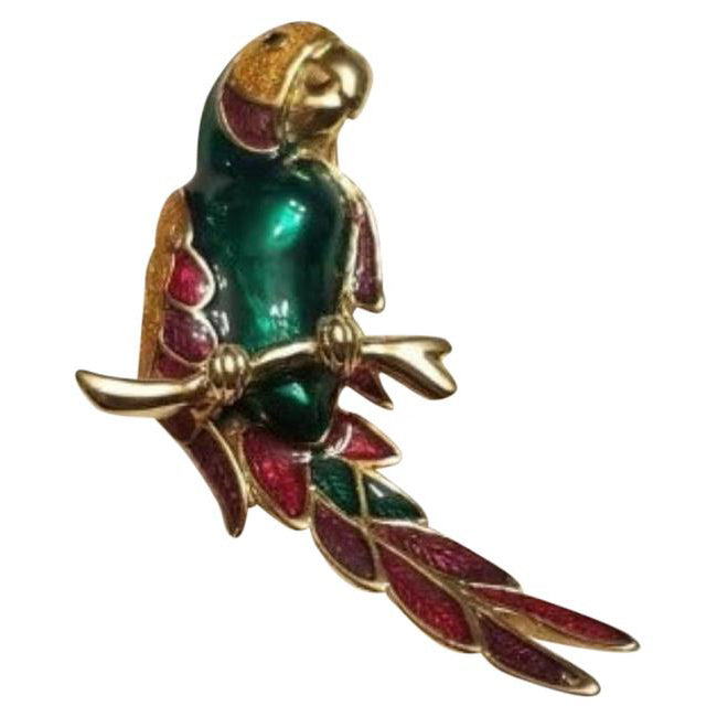 Enamel Macaw Parrot Brooch