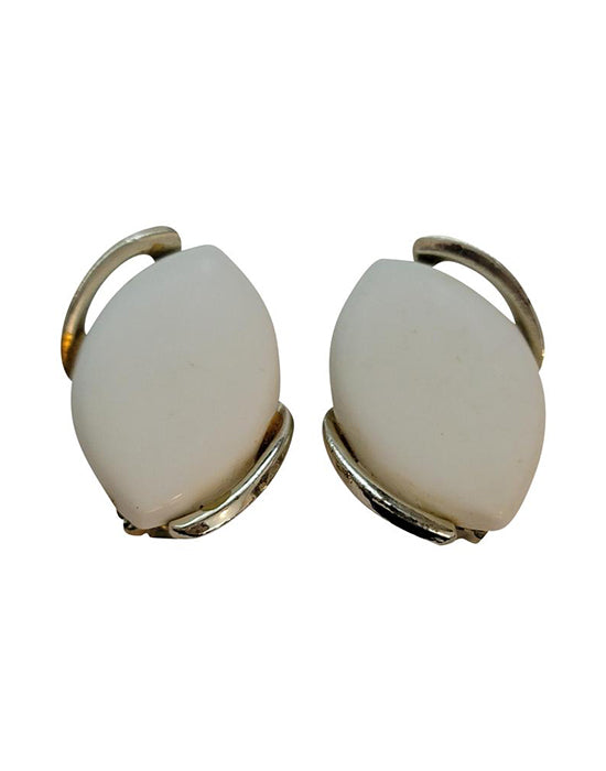 White Silver Vintage Clip On Earrings